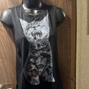 Black Sleeveless Top with Cat Graphic